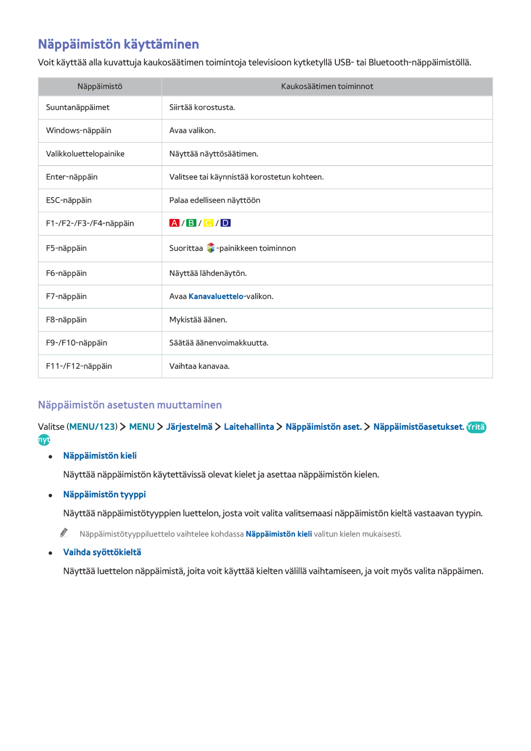 Samsung UE40J5515AKXXE, UE43J5505AKXXE Näppäimistön käyttäminen, Näppäimistön asetusten muuttaminen, Näppäimistön kieli 