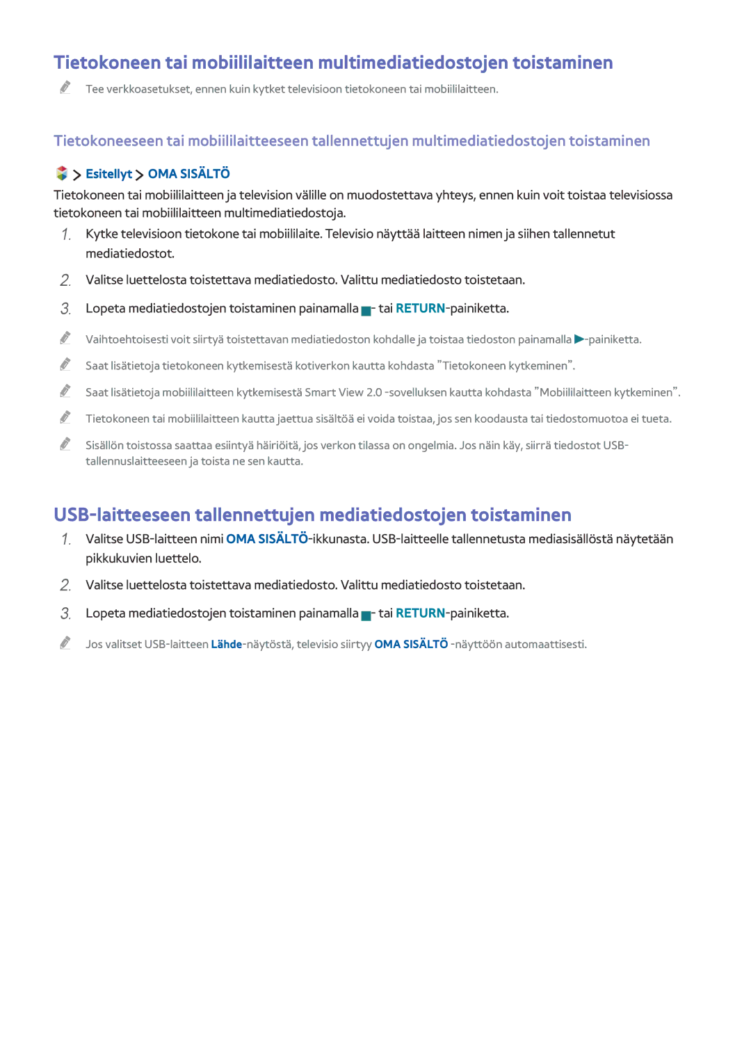 Samsung UE32J6375SUXXE, UE43J5505AKXXE USB-laitteeseen tallennettujen mediatiedostojen toistaminen, Esitellyt OMA Sisältö 