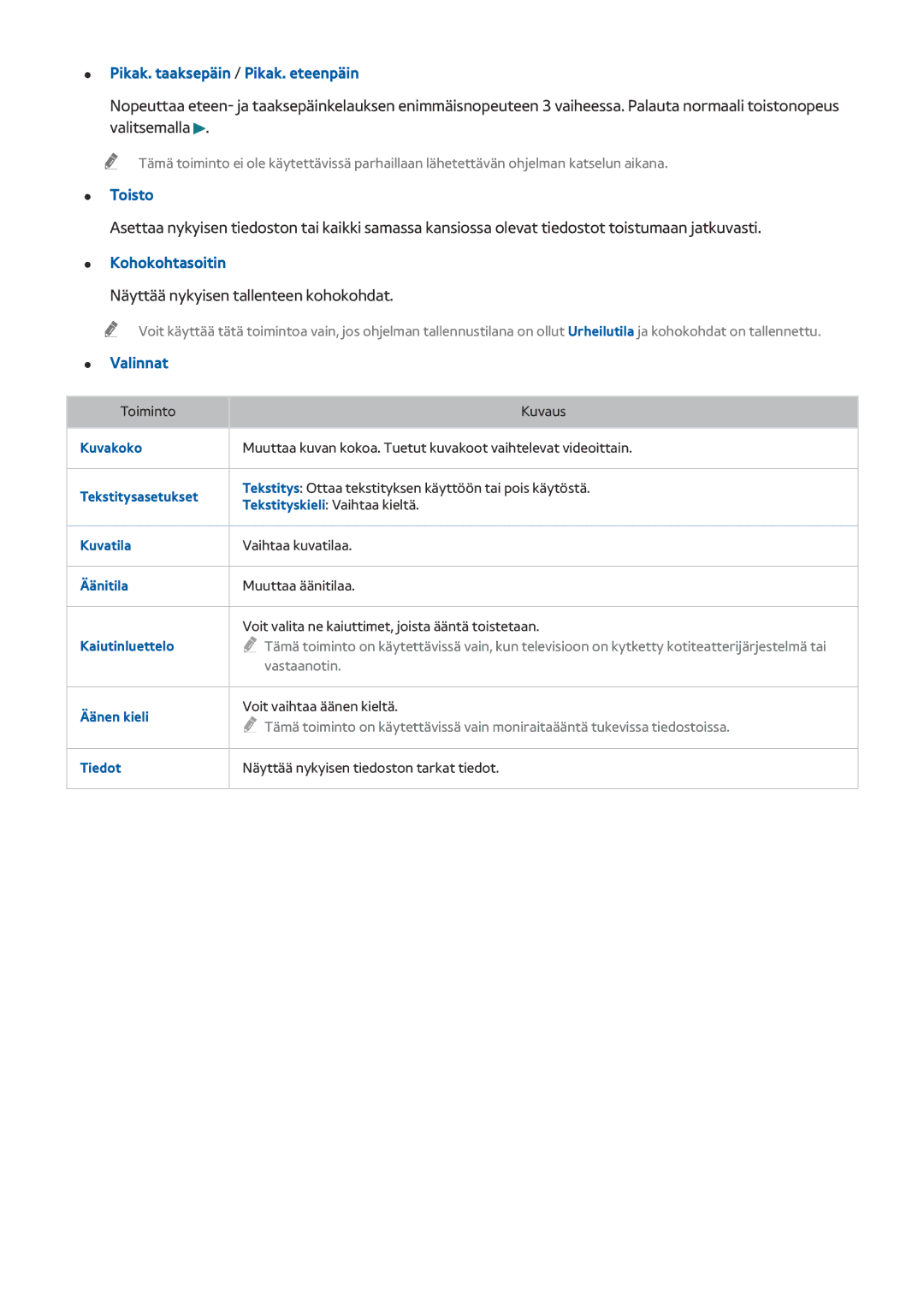 Samsung UE40J5505AKXXE, UE43J5505AKXXE manual Kohokohtasoitin, Näyttää nykyisen tallenteen kohokohdat, Tekstitysasetukset 