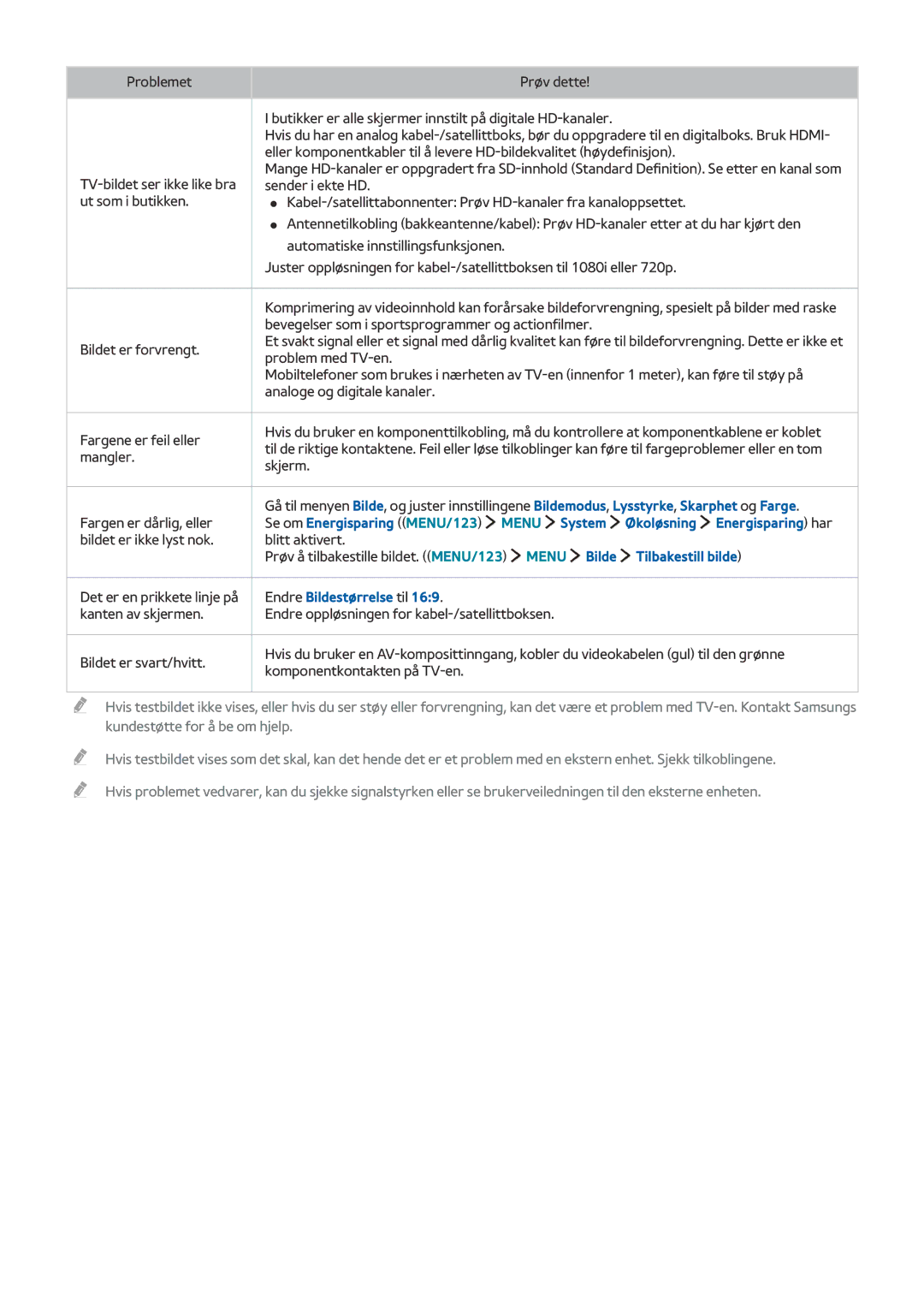 Samsung UE55J6175AUXXE, UE43J5505AKXXE, UE40J6275SUXXE, UE55J5505AKXXE, UE55J5605AKXXE manual Menu Bilde Tilbakestill bilde 