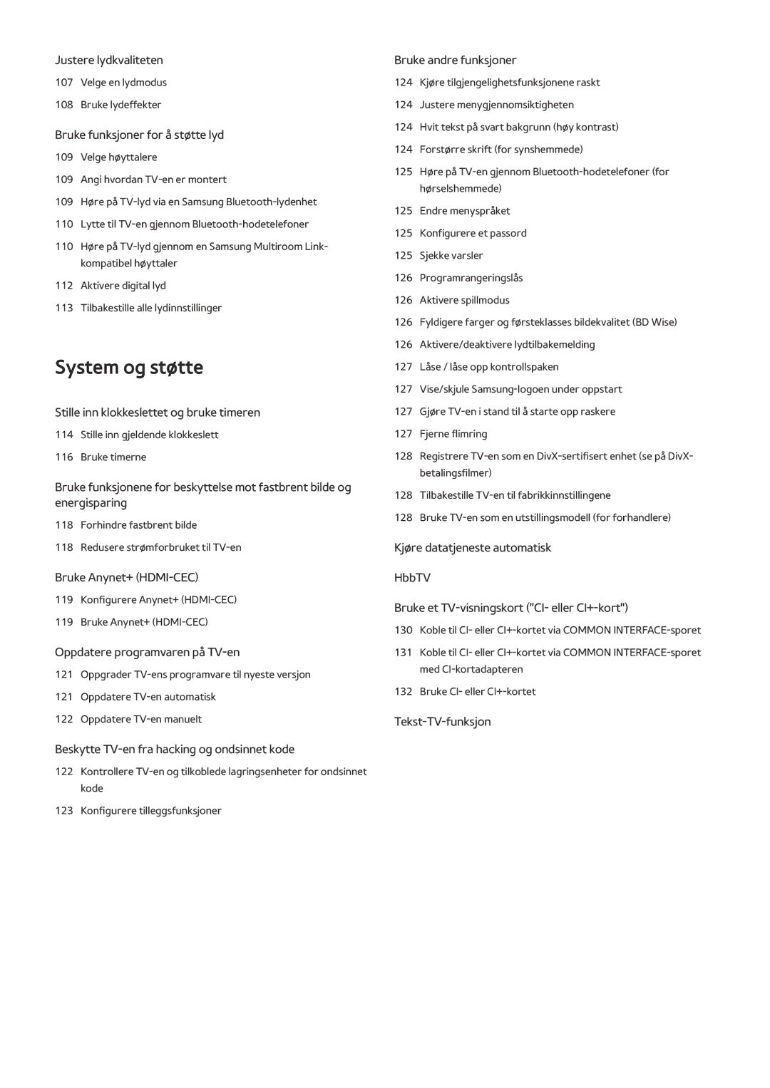 Samsung UE32J6375SUXXE, UE43J5505AKXXE, UE40J6275SUXXE, UE55J5505AKXXE, UE55J5605AKXXE, UE43J5605AKXXE manual System og støtte 