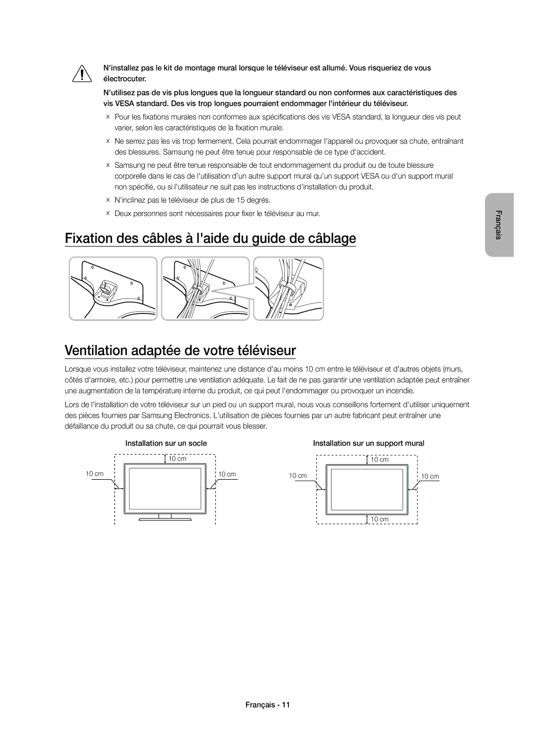 Samsung UE43J5570SUXZG, UE43J5670SUXZG, UE32J5570SUXTK, UE48J5580SUXZG, UE50J5550SUXZG manual Installation sur un support mural 