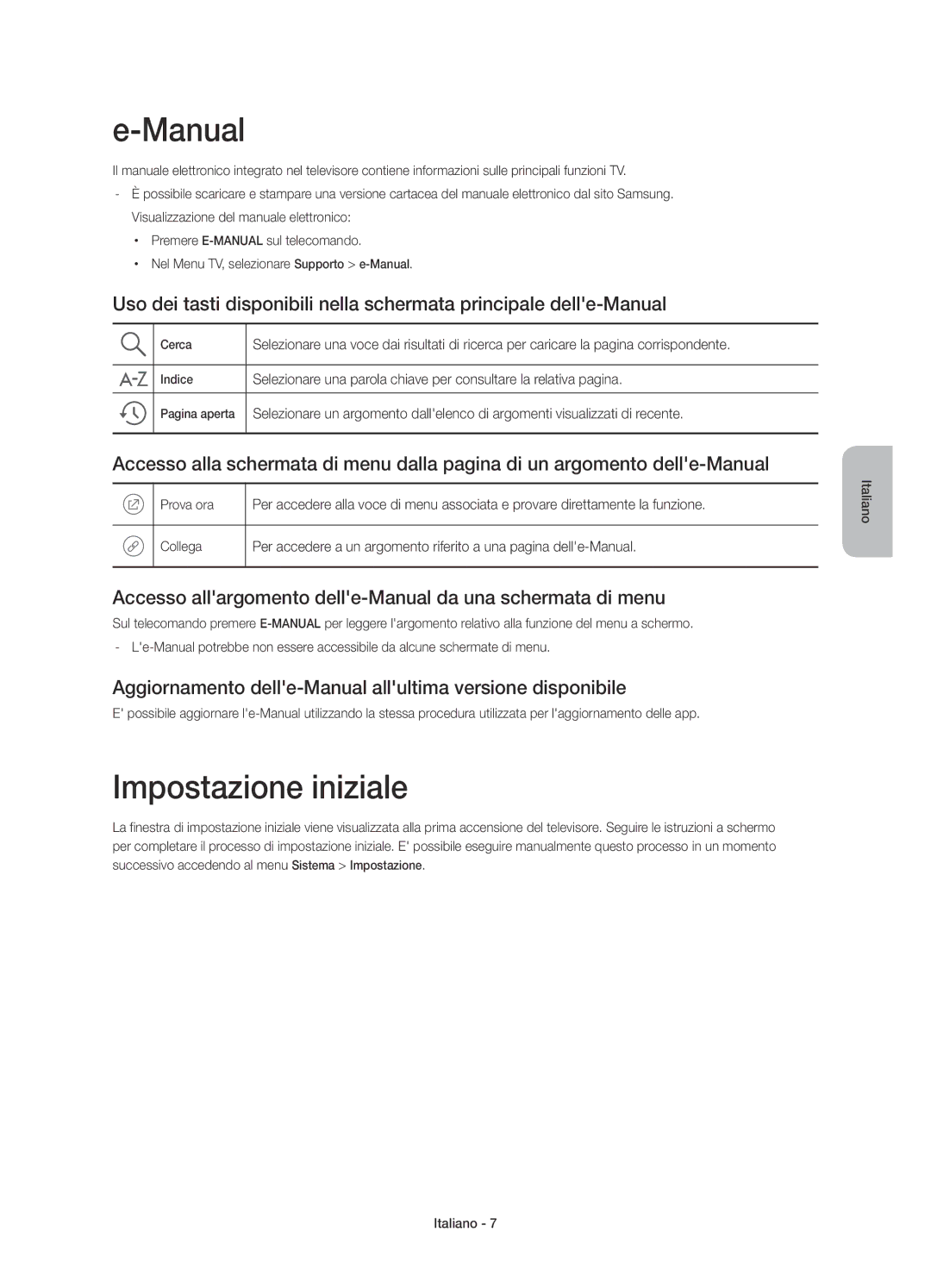 Samsung UE55J5550SUXZG, UE43J5670SUXZG Impostazione iniziale, Accesso allargomento delle-Manual da una schermata di menu 