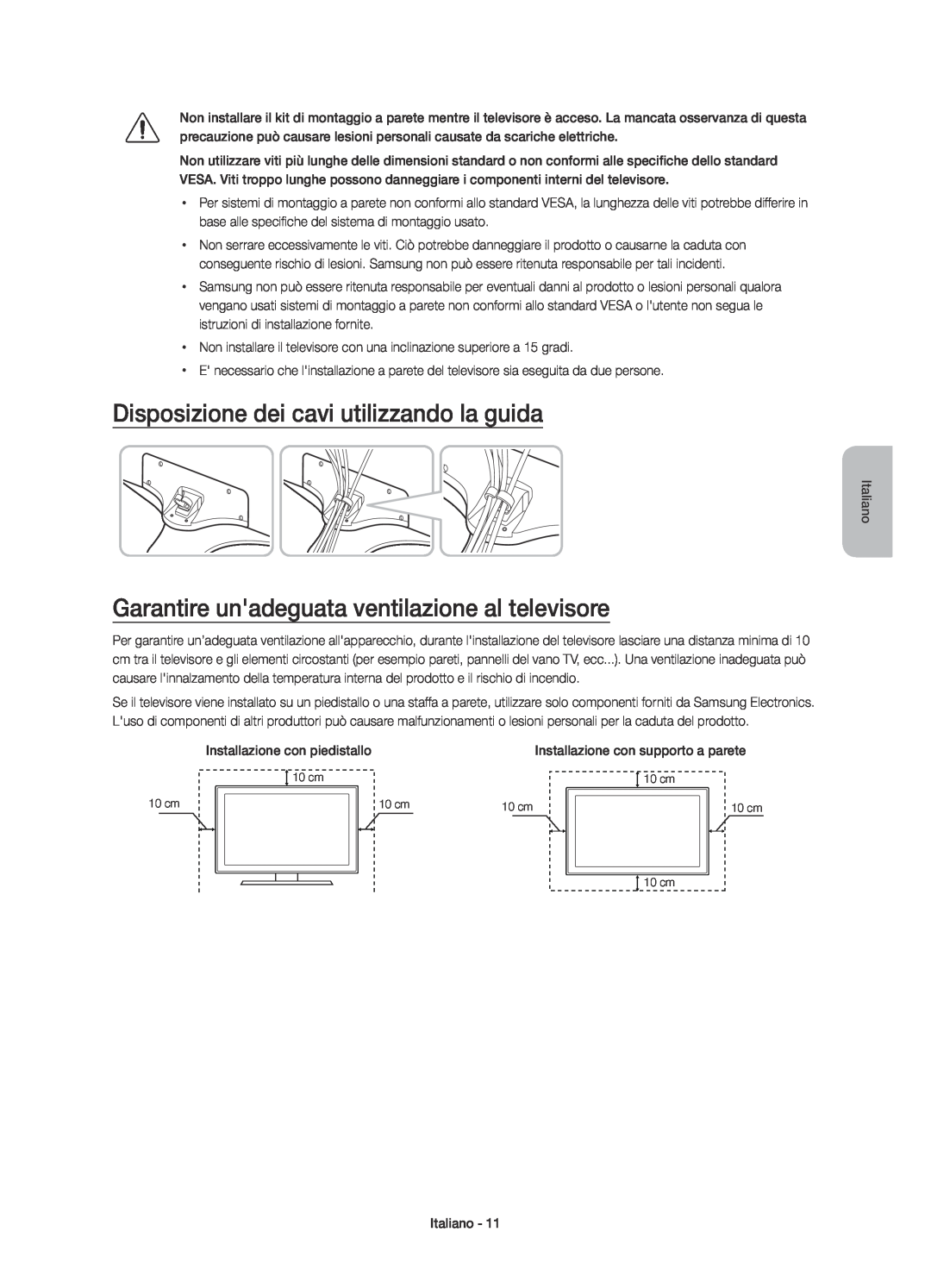Samsung UE48J5570SUXTK manual Disposizione dei cavi utilizzando la guida, Garantire unadeguata ventilazione al televisore 