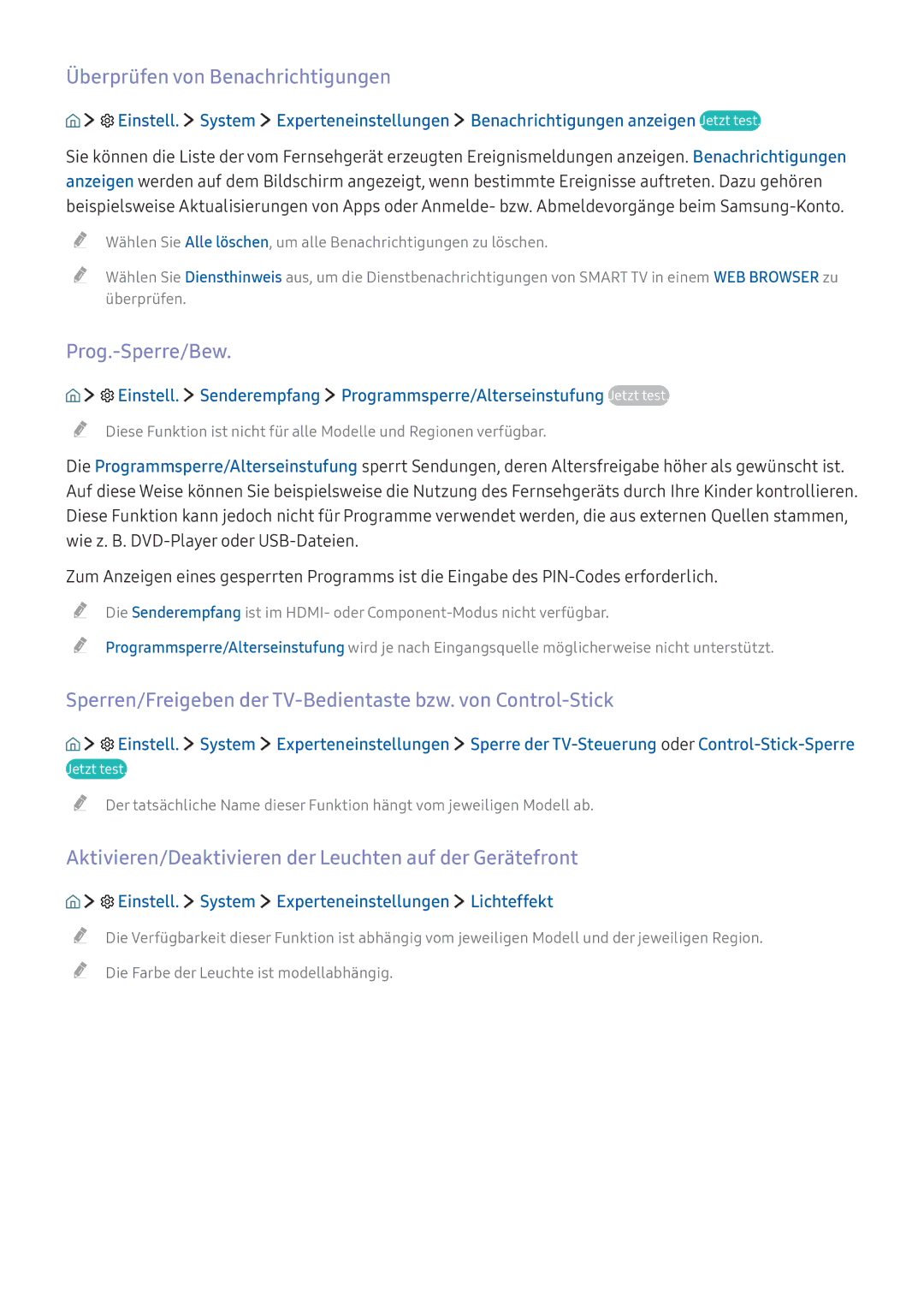 Samsung UE49KU6450UXZG, UE43KS7590UXZG, UE49KS7090UXZG, UE55KU6479UXZG Überprüfen von Benachrichtigungen, Prog.-Sperre/Bew 