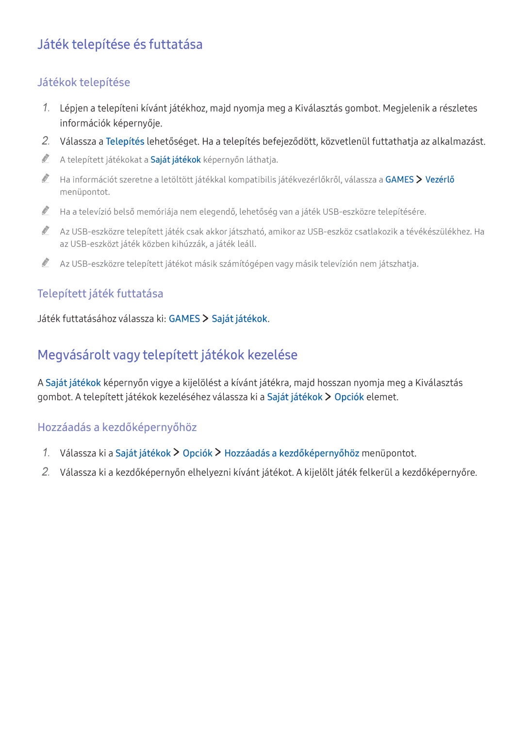 Samsung UE65KS9080TXZG Játék telepítése és futtatása, Megvásárolt vagy telepített játékok kezelése, Játékok telepítése 