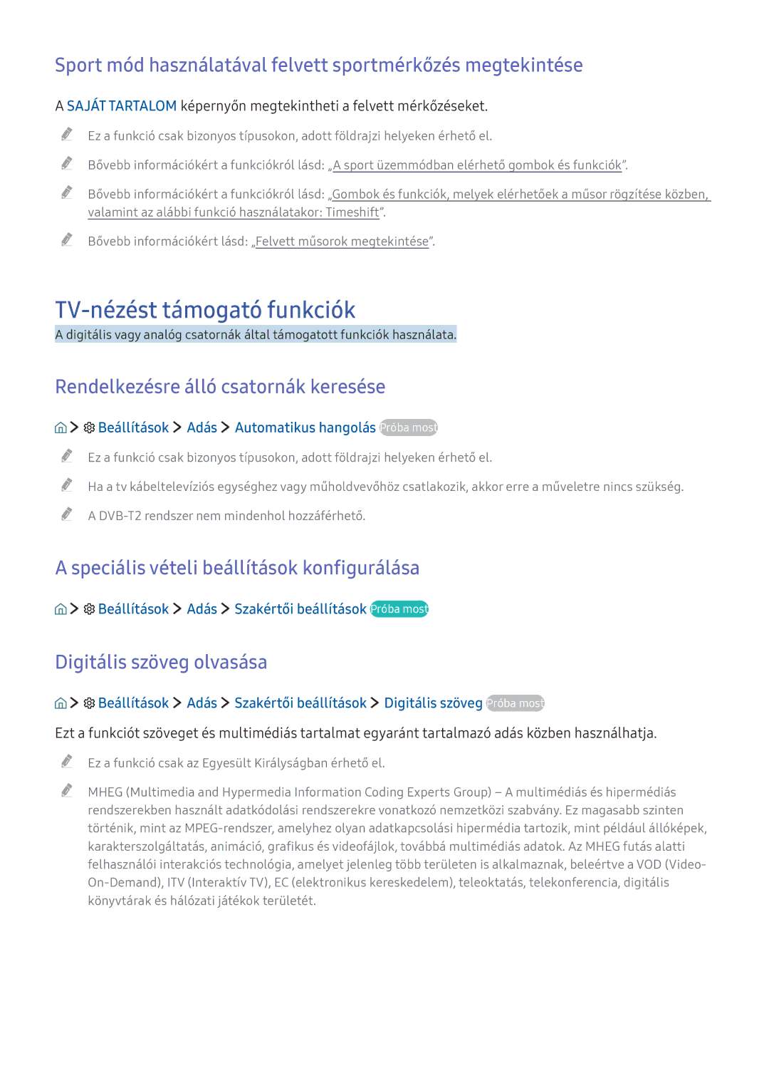 Samsung UE40KU6459UXZG manual TV-nézést támogató funkciók, Sport mód használatával felvett sportmérkőzés megtekintése 