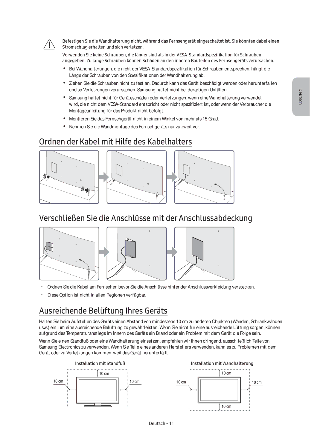 Samsung UE65KS7590UXZG, UE43KS7590UXZG, UE55KS7590UXZG, UE49KS7590UXZG, UE49KS7580UXZG Ausreichende Belüftung Ihres Geräts 