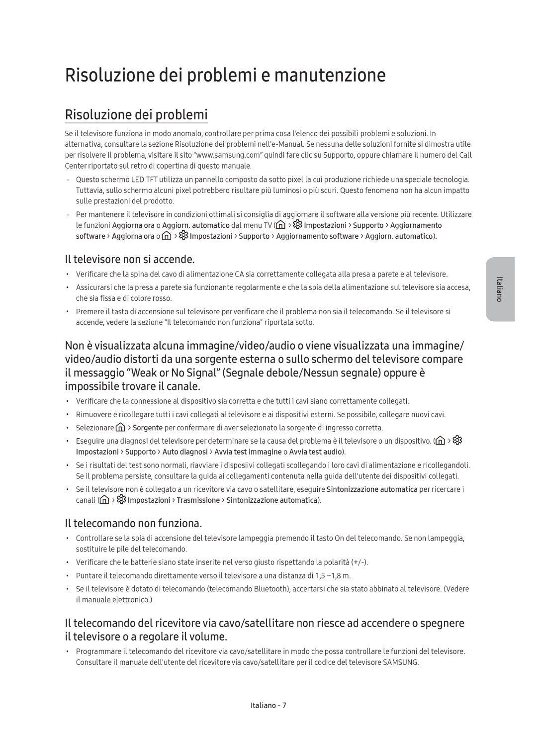 Samsung UE65KS7590UXZG Risoluzione dei problemi e manutenzione, Il televisore non si accende, Il telecomando non funziona 