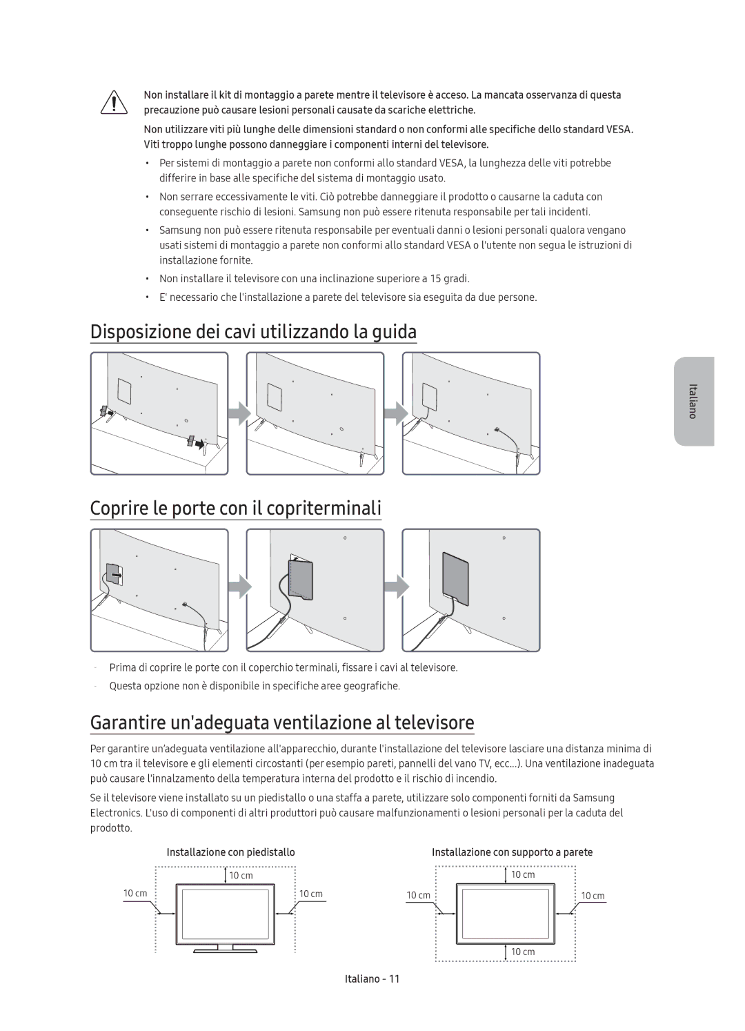 Samsung UE55KS7580UXZG, UE43KS7590UXZG Disposizione dei cavi utilizzando la guida, Coprire le porte con il copriterminali 