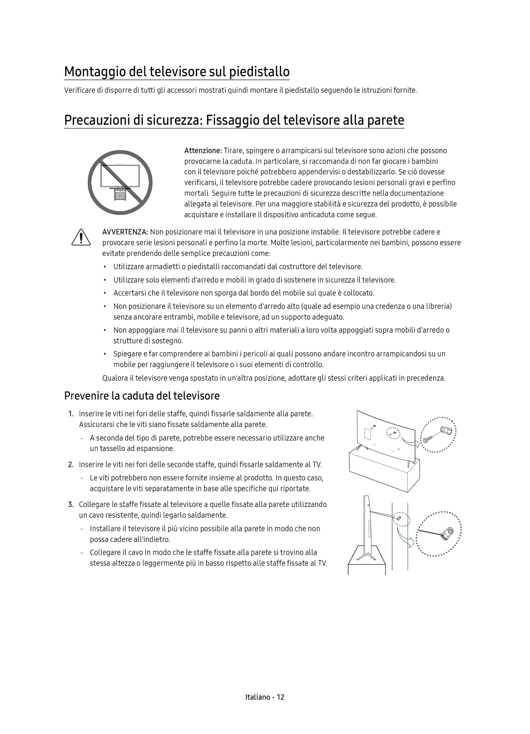 Samsung UE65KS7580UXZG, UE43KS7590UXZG manual Montaggio del televisore sul piedistallo, Prevenire la caduta del televisore 