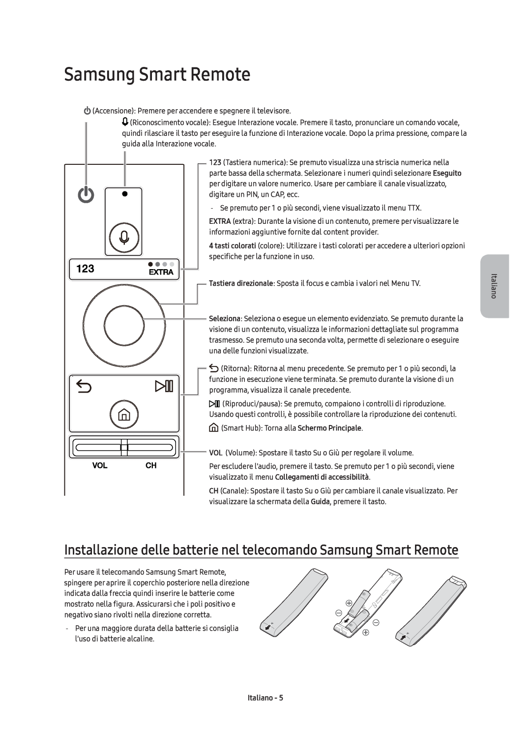 Samsung UE43KS7580UXZG, UE43KS7590UXZG Installazione delle batterie nel telecomando Samsung Smart Remote, Italiano 