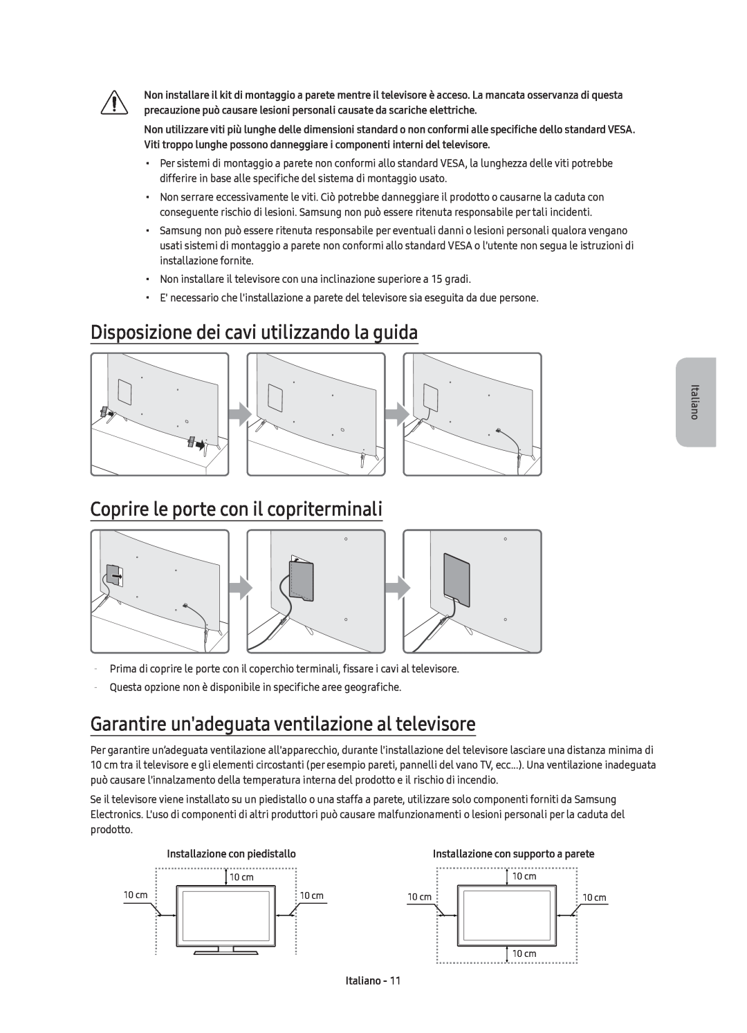 Samsung UE55KS7580UXZG manual Disposizione dei cavi utilizzando la guida, Coprire le porte con il copriterminali, Italiano 
