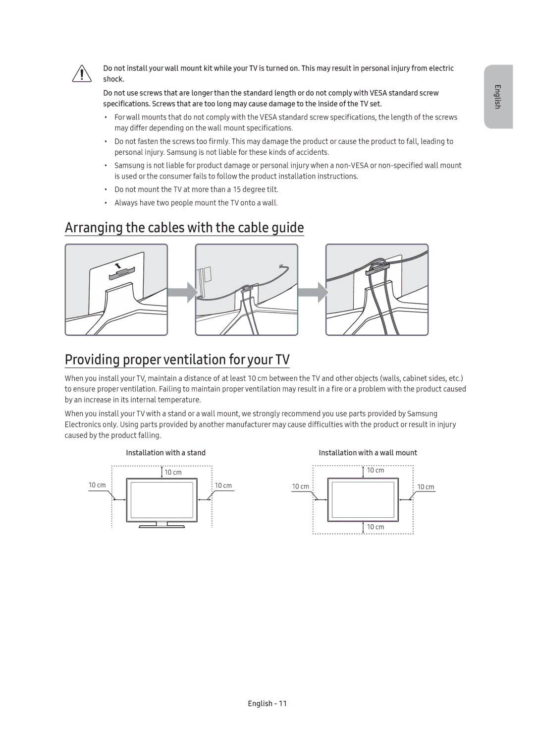 Samsung UE49KU6505UXXE, UE43KU6505UXXE, UE65KU6505UXXE, UE55KU6505UXXE manual Installation with a stand 