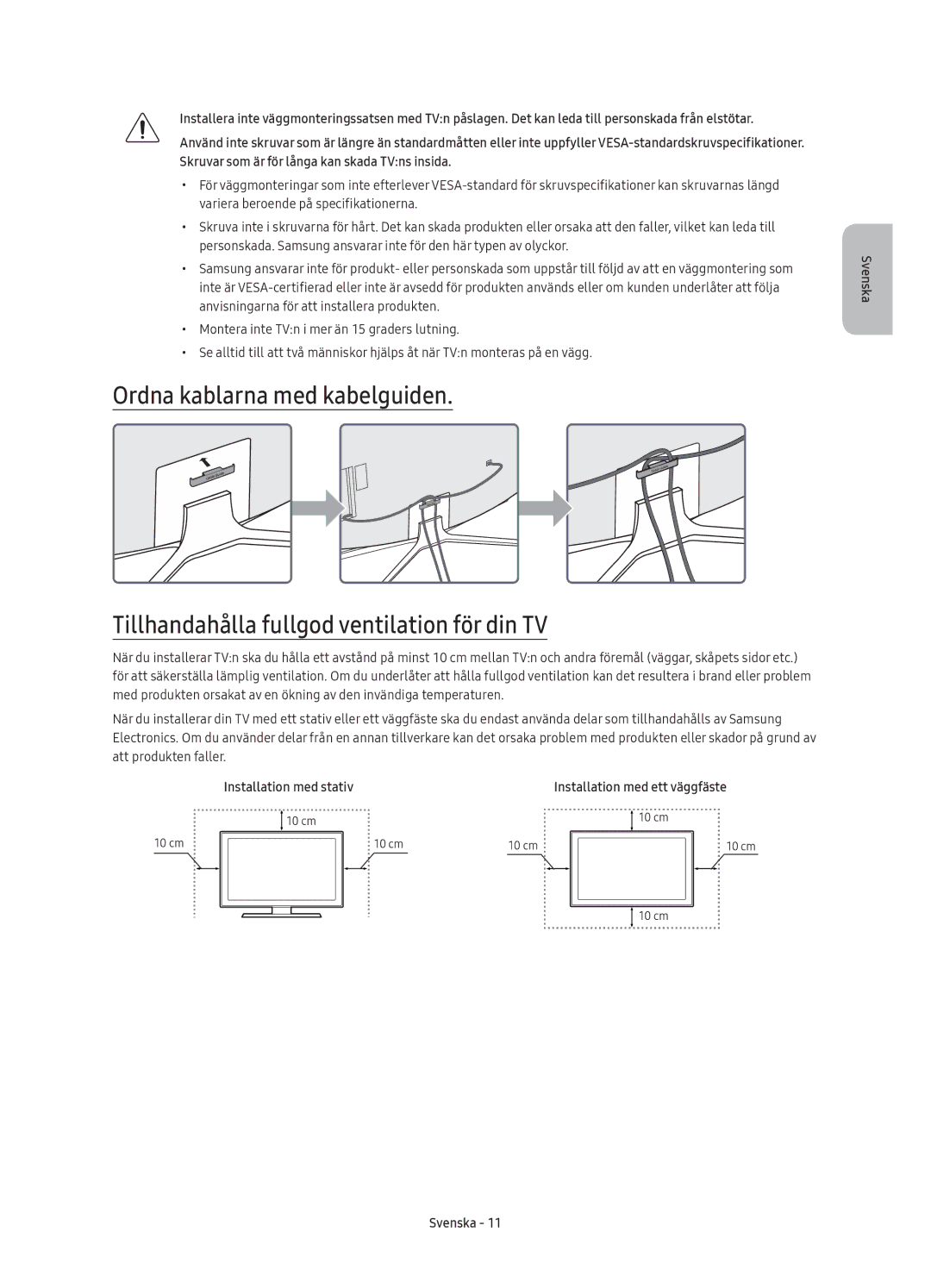 Samsung UE65KU6505UXXE, UE43KU6505UXXE, UE55KU6505UXXE, UE49KU6505UXXE manual Installation med stativ 