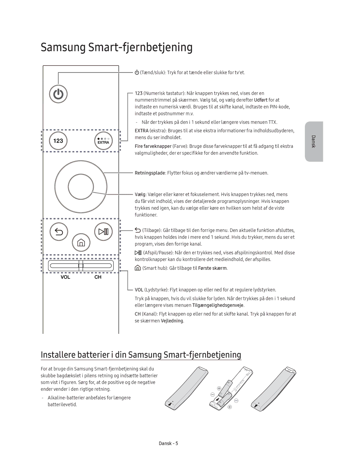 Samsung UE65KU6505UXXE, UE43KU6505UXXE, UE55KU6505UXXE manual Installere batterier i din Samsung Smart-fjernbetjening 