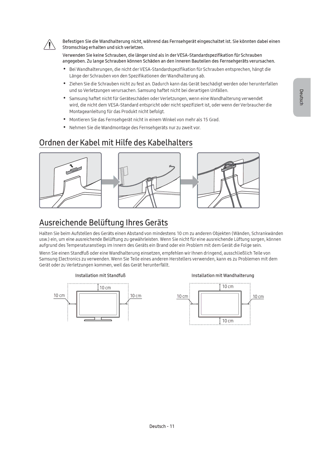 Samsung UE43KU6500UXXC, UE43KU6509UXZG, UE55KU6500UXZG, UE65KU6509UXZG, UE55KU6509UXZG manual Installation mit Standfuß 