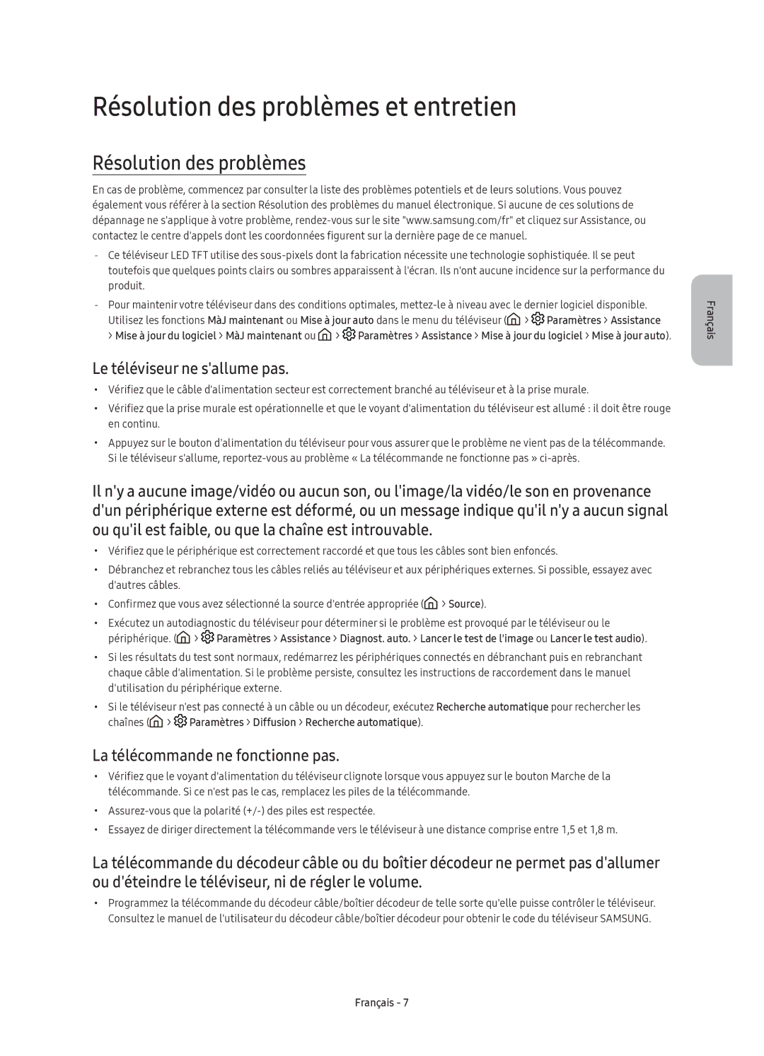 Samsung UE43KU6500UXXC, UE43KU6509UXZG, UE55KU6500UXZG Résolution des problèmes et entretien, Le téléviseur ne sallume pas 