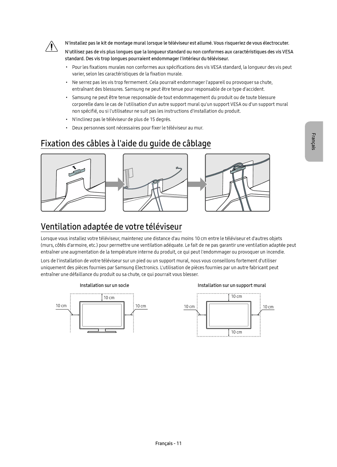 Samsung UE55KU6500UXZF, UE43KU6509UXZG, UE55KU6500UXZG, UE65KU6509UXZG, UE55KU6509UXZG manual Installation sur un socle 