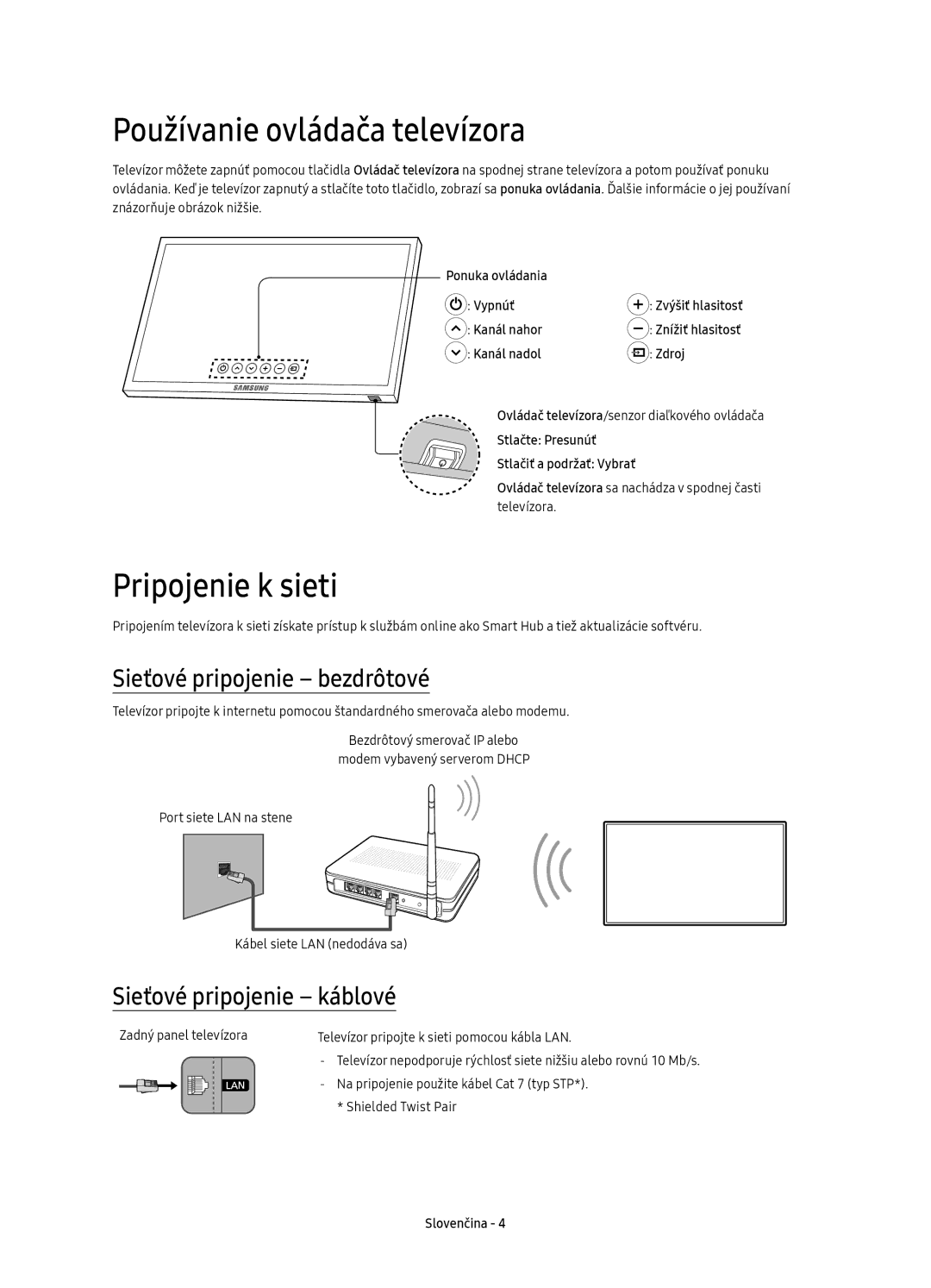 Samsung UE55KU6510SXXN, UE43KU6512UXXH Používanie ovládača televízora, Pripojenie k sieti, Sieťové pripojenie bezdrôtové 