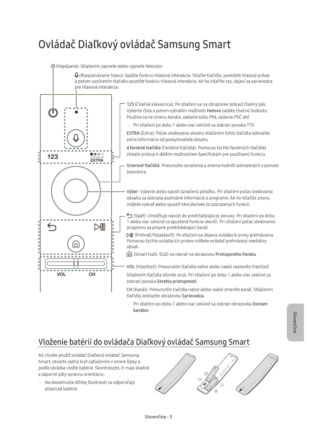 Samsung UE43KU6510SXXH Ovládač Diaľkový ovládač Samsung Smart, Vloženie batérií do ovládača Diaľkový ovládač Samsung Smart 