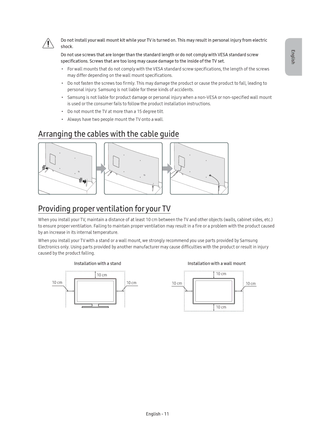 Samsung UE49KU6512UXXH, UE43KU6512UXXH, UE55KU6512UXXH, UE55KU6510SXXN, UE43KU6510SXXH manual Installation with a stand 