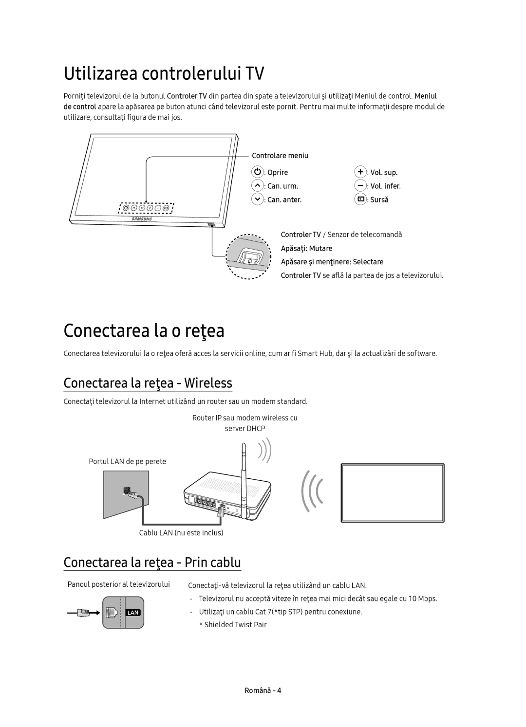 Samsung UE43KU6510SXXN, UE43KU6512UXXH Utilizarea controlerului TV, Conectarea la o reţea, Conectarea la reţea Wireless 