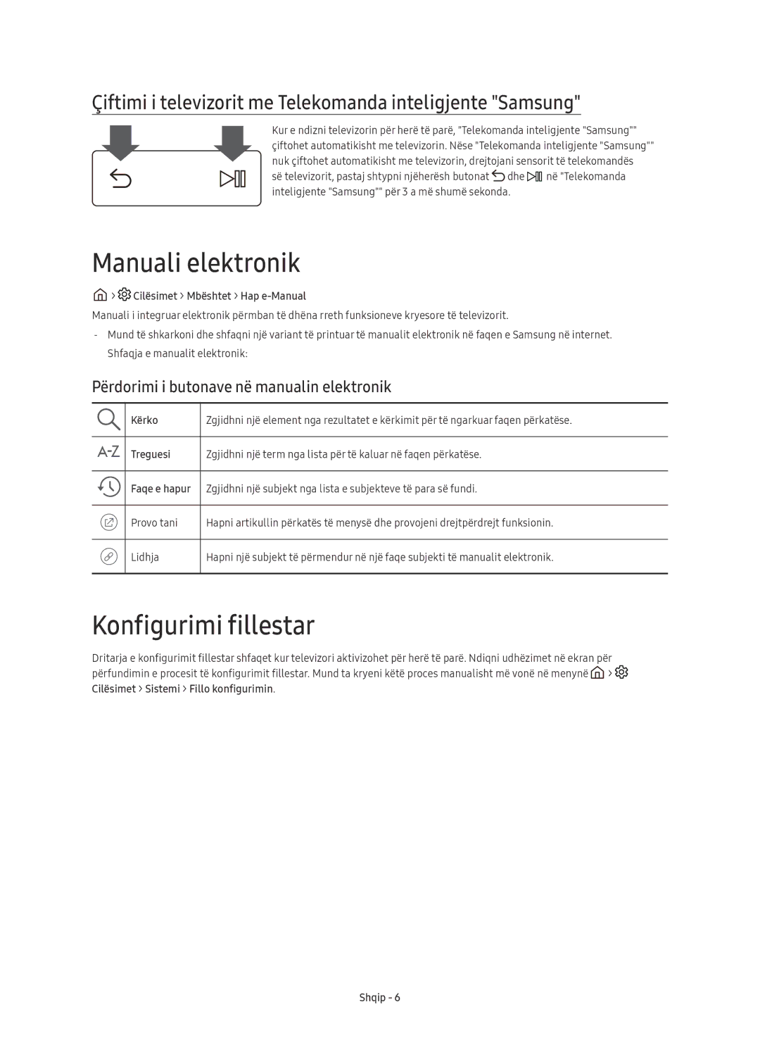 Samsung UE49KU6512UXXH Manuali elektronik, Konfigurimi fillestar, Përdorimi i butonave në manualin elektronik 