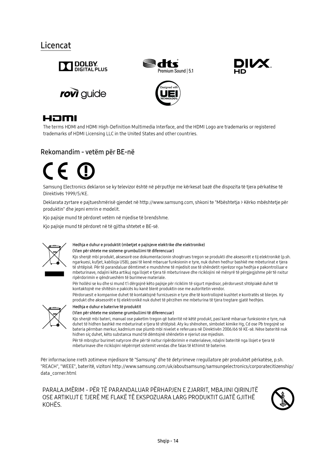 Samsung UE55KU6512UXXH, UE43KU6512UXXH, UE49KU6512UXXH, UE55KU6510SXXN, UE43KU6510SXXH Licencat, Rekomandim vetëm për BE-në 