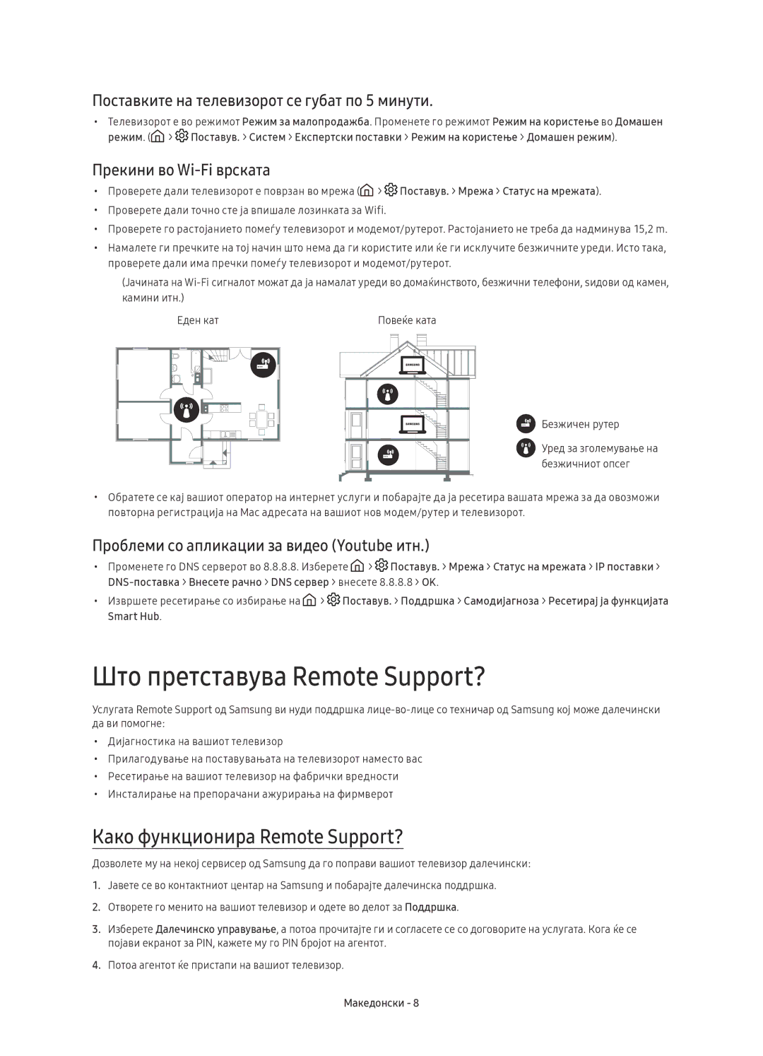 Samsung UE43KU6512UXXH manual Што претставува Remote Support?, Како функционира Remote Support?, Прекини во Wi-Fi врската 