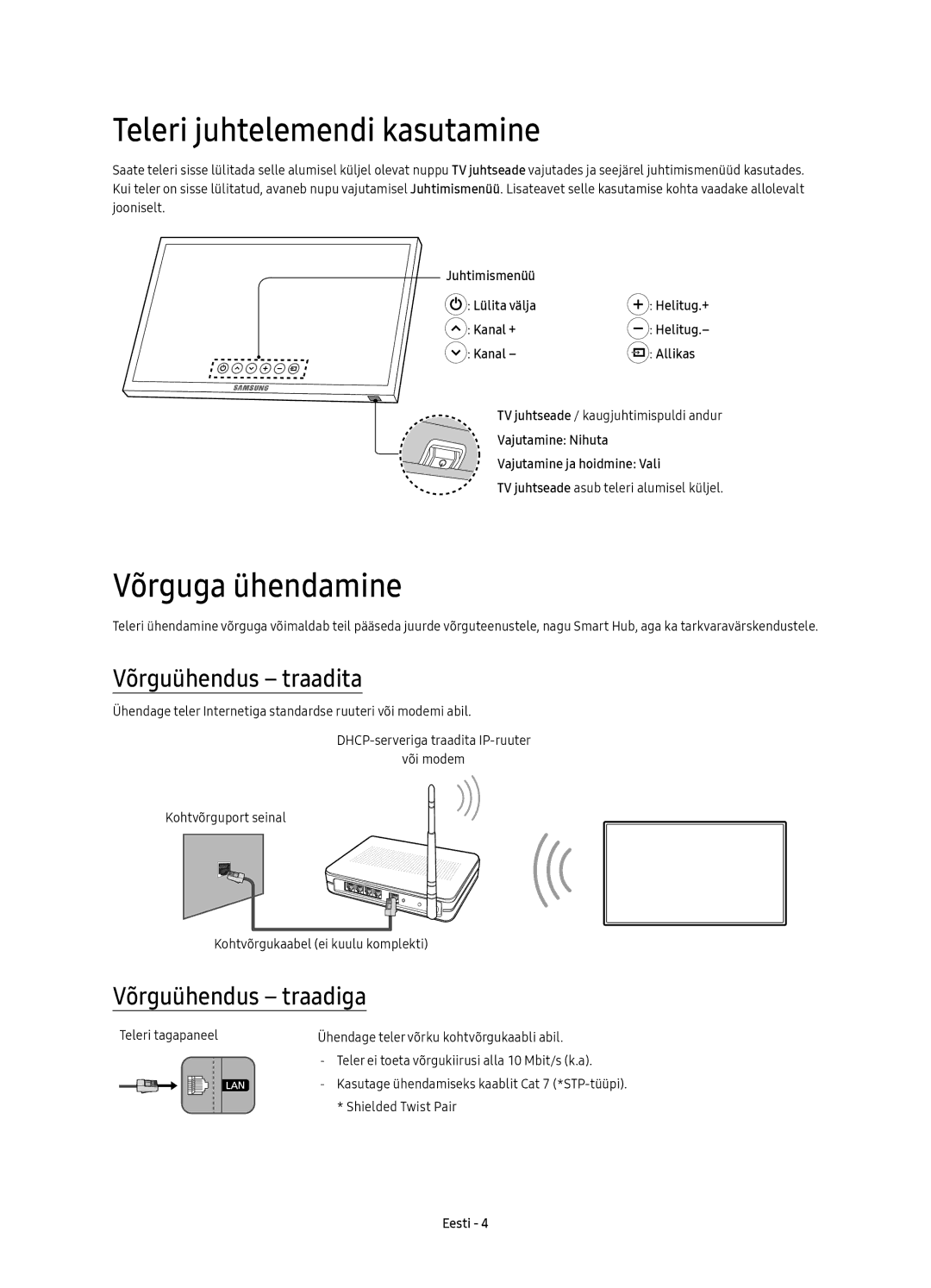 Samsung UE49KU6510SXXH Teleri juhtelemendi kasutamine, Võrguga ühendamine, Võrguühendus traadita, Võrguühendus traadiga 