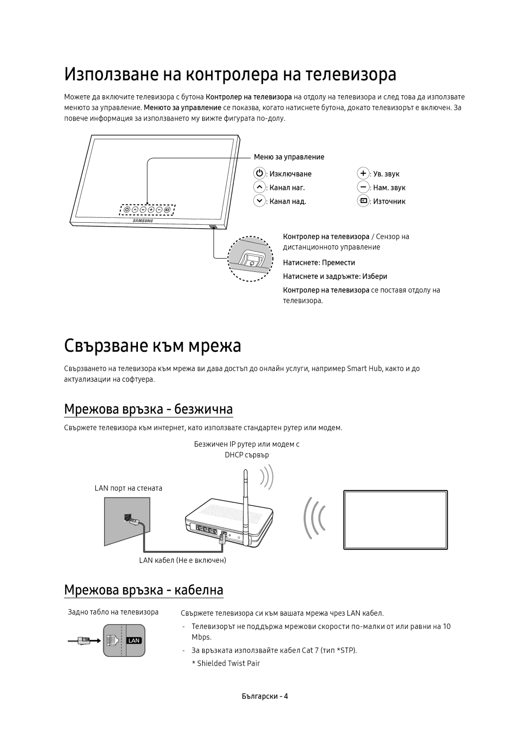 Samsung UE49KU6510SXXN manual Използване на контролера на телевизора, Свързване към мрежа, Мрежова връзка безжична 