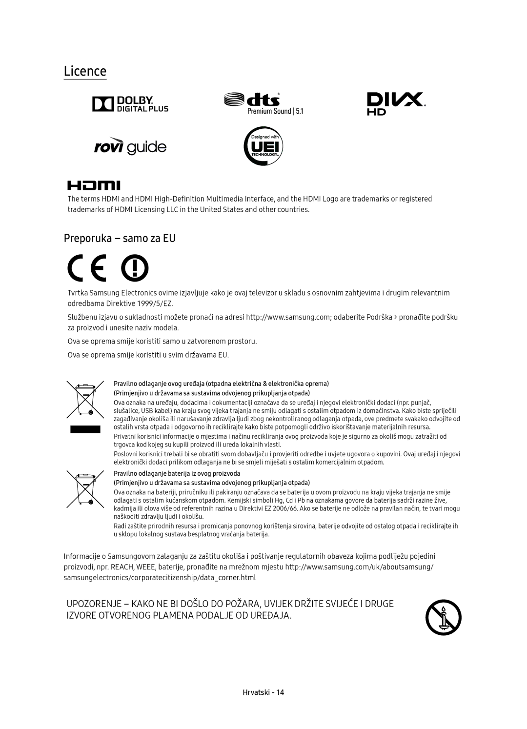 Samsung UE55KU6510SXXN, UE43KU6512UXXH, UE55KU6512UXXH, UE49KU6512UXXH, UE43KU6510SXXH manual Licence, Preporuka samo za EU 