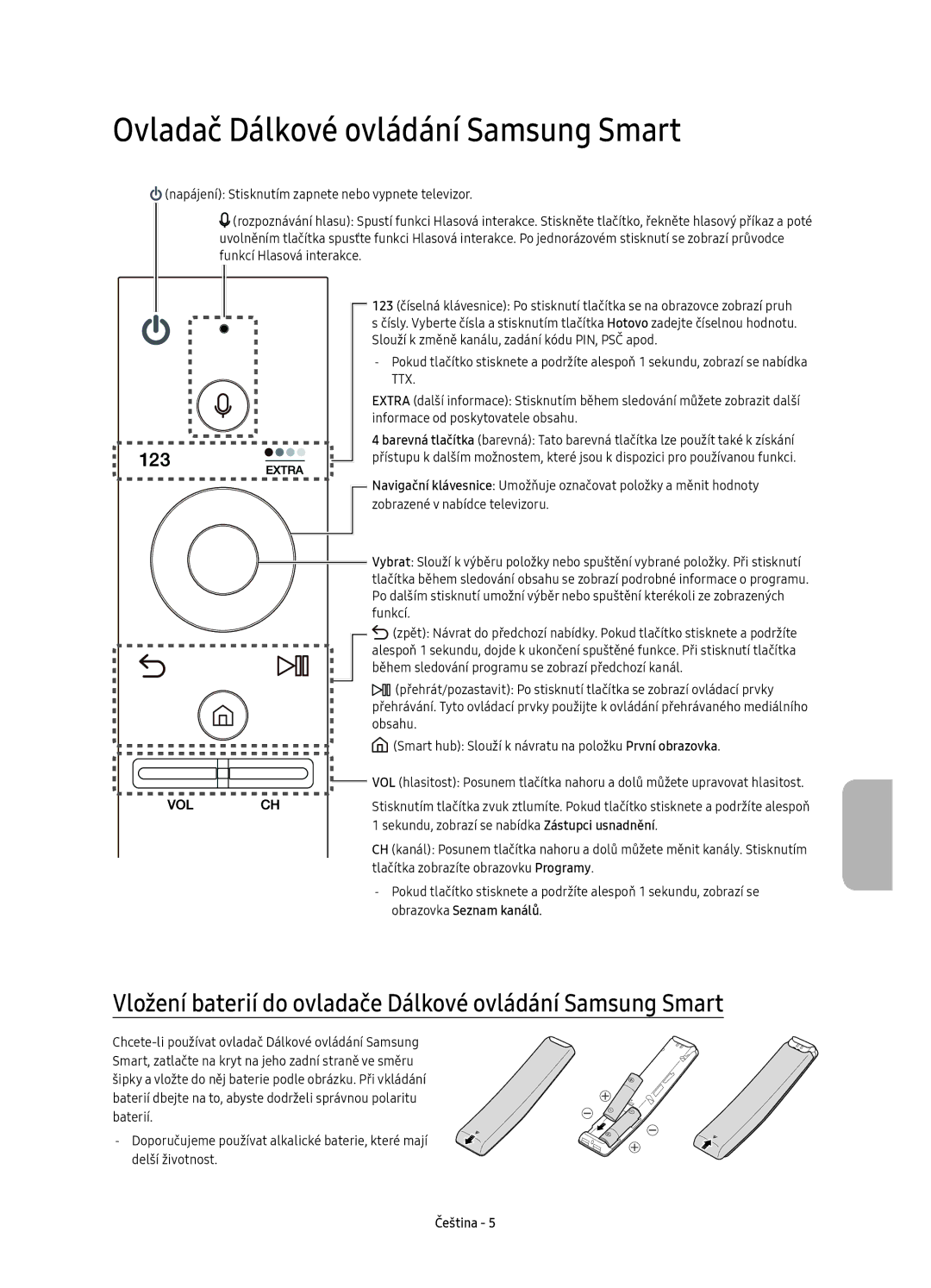 Samsung UE43KU6510SXXN Ovladač Dálkové ovládání Samsung Smart, Vložení baterií do ovladače Dálkové ovládání Samsung Smart 