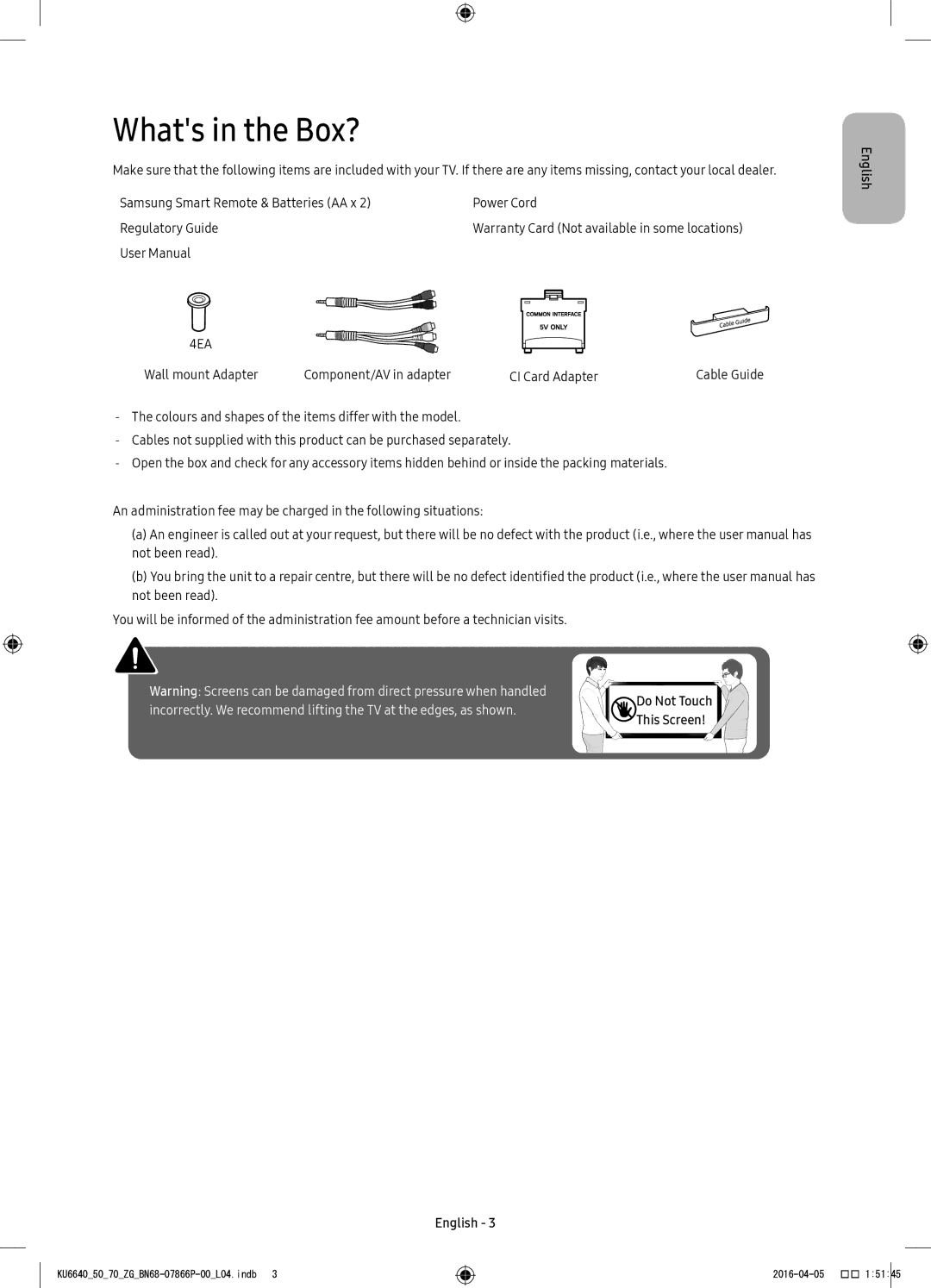 Samsung UE49KU6679UXZG, UE43KU6679UXZG, UE43KU6649UXZG, UE49KU6649UXZG, UE43KU6659UXZG, UE55KU6679UXZG manual Whats in the Box? 