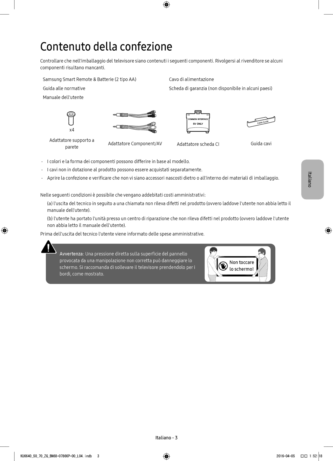 Samsung UE55KU6650UXZG, UE43KU6679UXZG, UE43KU6649UXZG, UE49KU6649UXZG, UE49KU6679UXZG manual Contenuto della confezione 