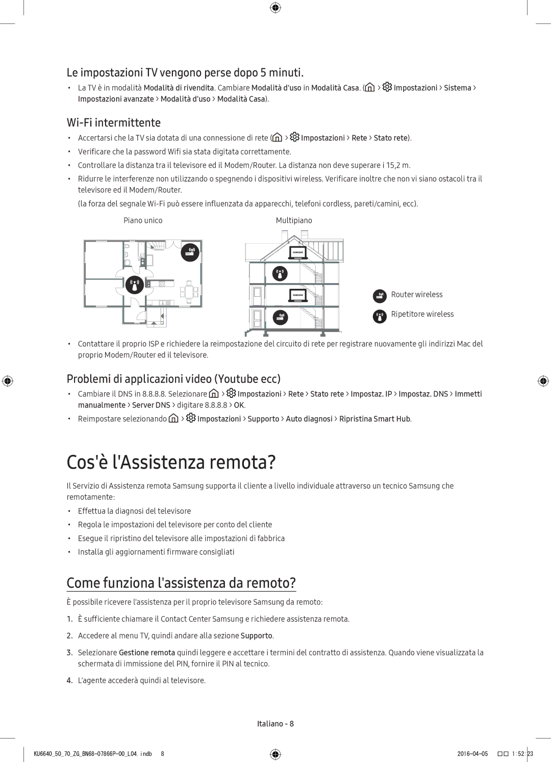 Samsung UE49KU6670UXZG, UE43KU6679UXZG Cosè lAssistenza remota?, Come funziona lassistenza da remoto?, Wi-Fi intermittente 