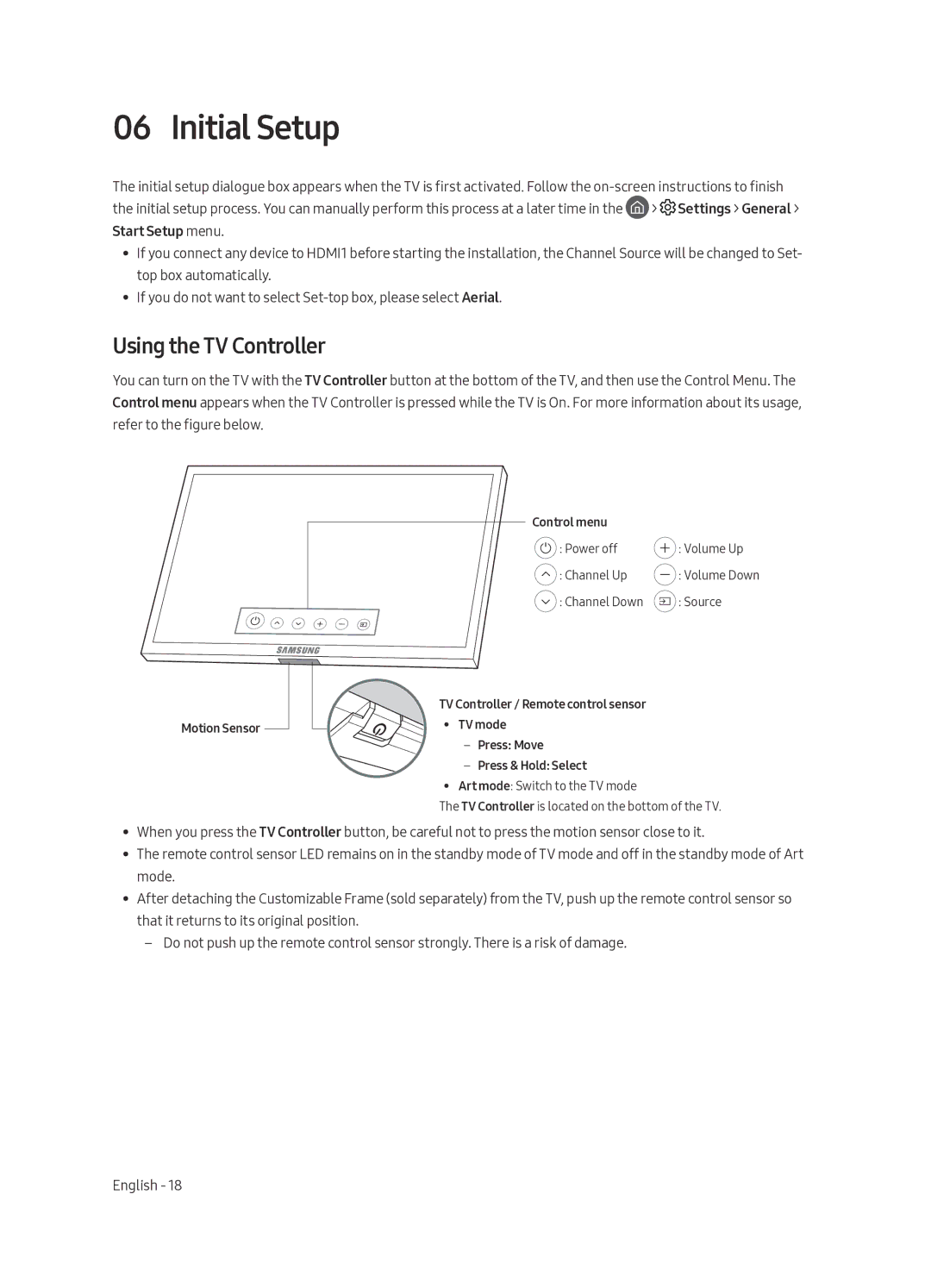 Samsung UE43LS003ASXXN manual Initial Setup, Using the TV Controller 