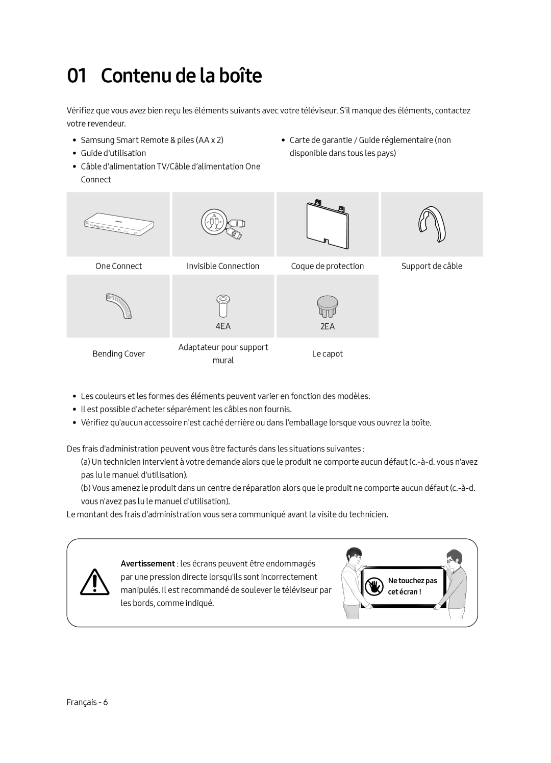 Samsung UE43LS003ASXXN manual Contenu de la boîte 