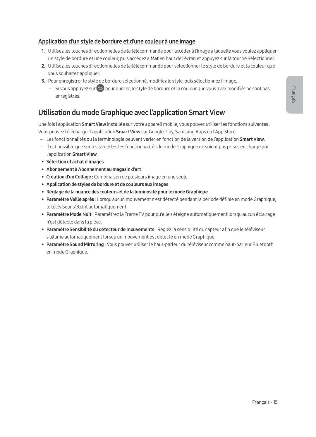 Samsung UE43LS003ASXXN manual Utilisation du mode Graphique avec l’application Smart View 