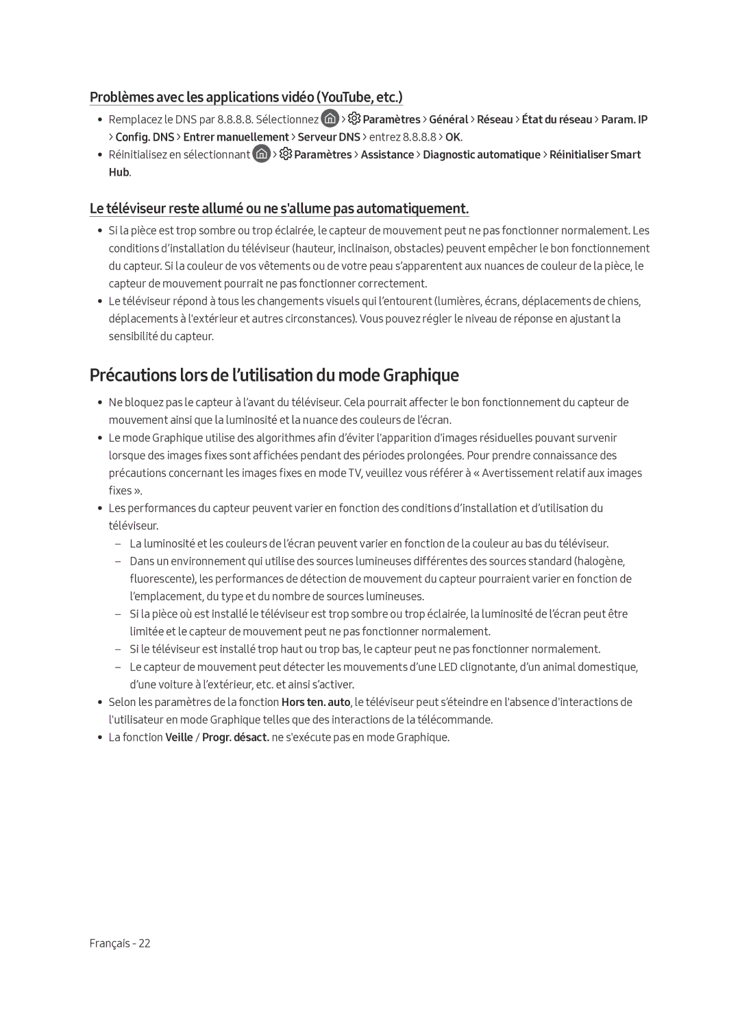 Samsung UE43LS003ASXXN manual Précautions lors de l’utilisation du mode Graphique 