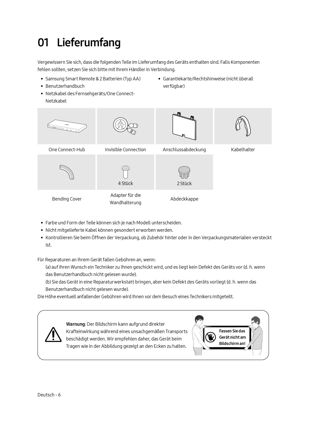 Samsung UE43LS003ASXXN manual Lieferumfang 