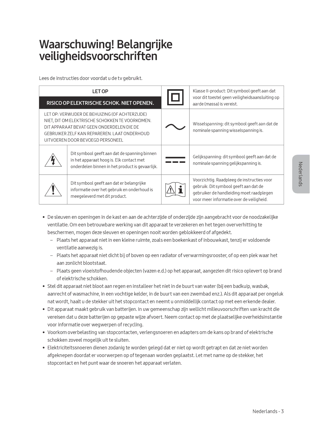 Samsung UE43LS003ASXXN manual Waarschuwing! Belangrijke veiligheidsvoorschriften 