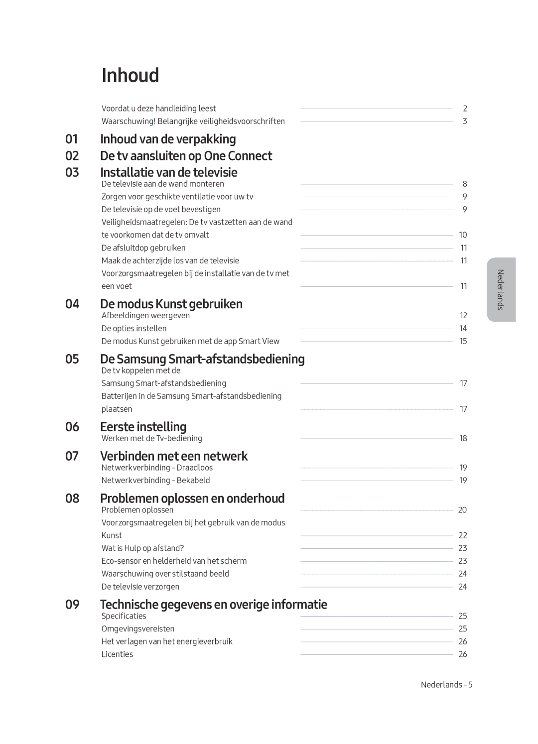 Samsung UE43LS003ASXXN manual Inhoud 