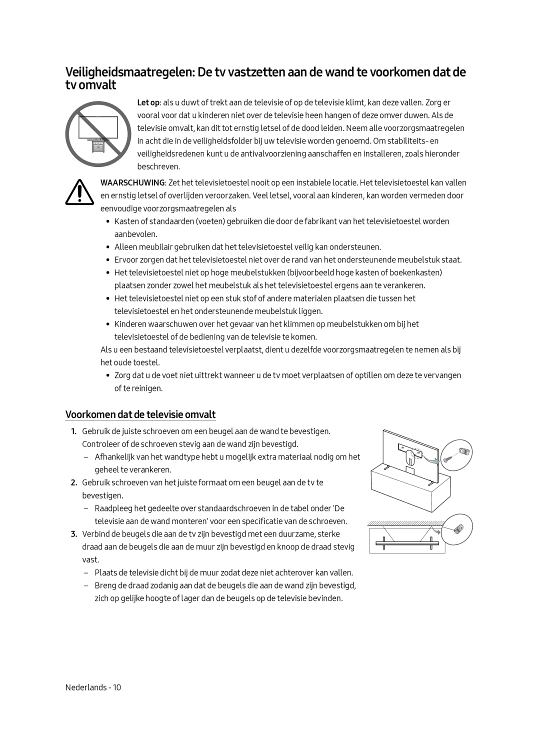 Samsung UE43LS003ASXXN manual Voorkomen dat de televisie omvalt 