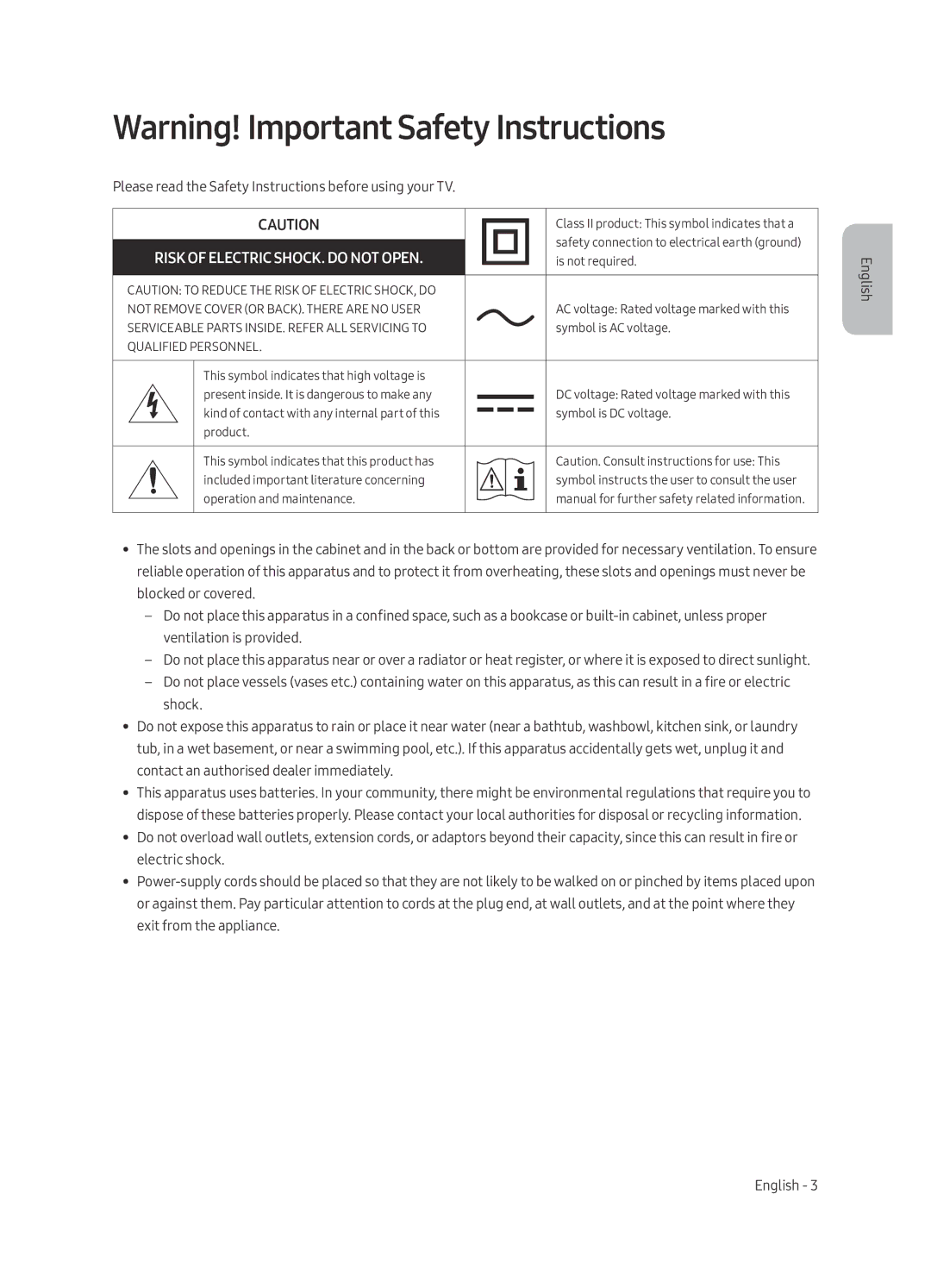 Samsung UE43LS003AUXRU manual Risk of Electric SHOCK. do not Open 