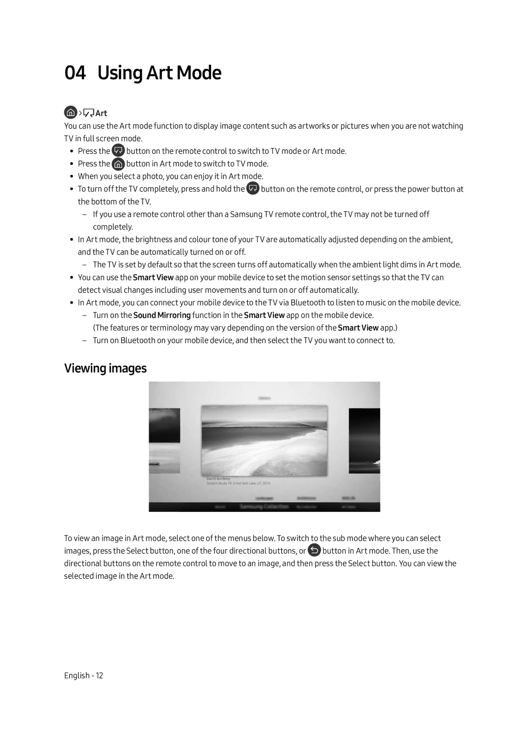 Samsung UE43LS003AUXRU manual Using Art Mode, Viewing images 