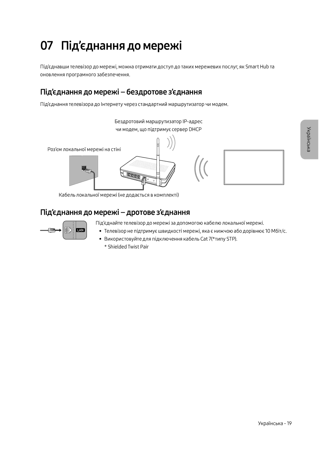 Samsung UE43LS003AUXRU manual 07 Під’єднання до мережі, Під’єднання до мережі бездротове з’єднання 