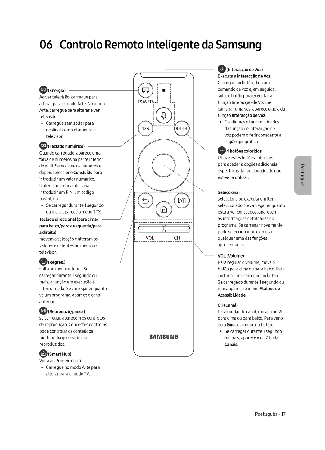 Samsung UE43LS003AUXXC, UE43LS003AUXZG, UE43LS003AUXZT, UE43LS003AUXXU manual Controlo Remoto Inteligente da Samsung, Energia 