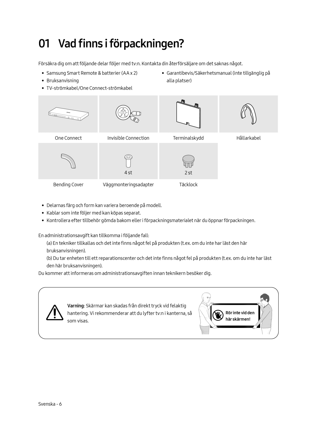 Samsung UE43LS003AUXZT, UE43LS003AUXZG, UE43LS003AUXXC, UE43LS003AUXXU manual Vad finns i förpackningen? 